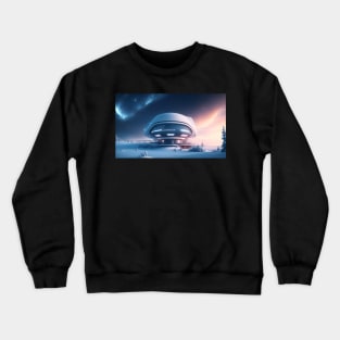 White futuristic house in snowy place Crewneck Sweatshirt